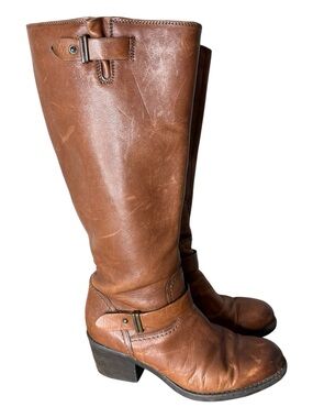 CLARKS Brown Leather Romania Boots Moto Zipper Buckle Boho Size 8.5